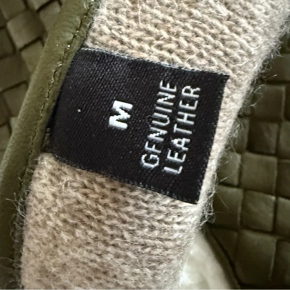 Woven Nappa Leather Cashmere Lining Gloves in Olive  Italy